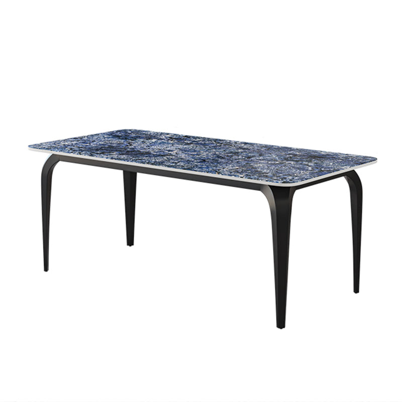 Black 4 Legs Dining Table Rectangle Industrial Dinette Table with Stone Top