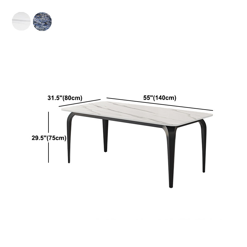 Black 4 Legs Dining Table Rectangle Industrial Dinette Table with Stone Top
