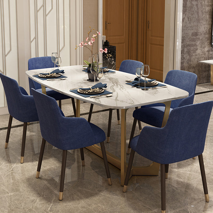 Traditional Luxury Rectangle Furniture Marble Trestle Base Dinner Table