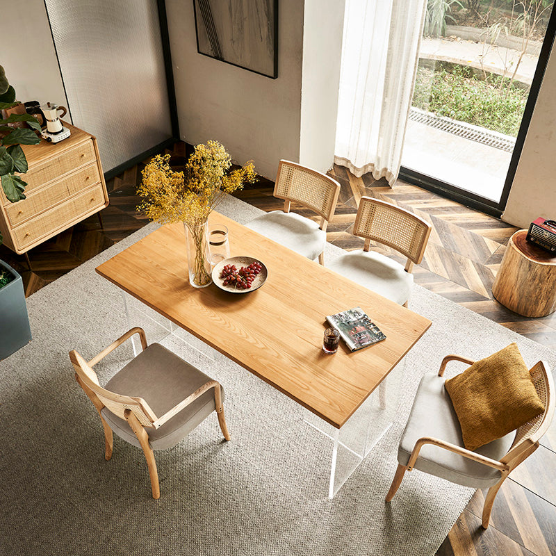 Modern Oak Wood Table for Restaurant Rectangle Dining Table with Acrylic Double Pedestal