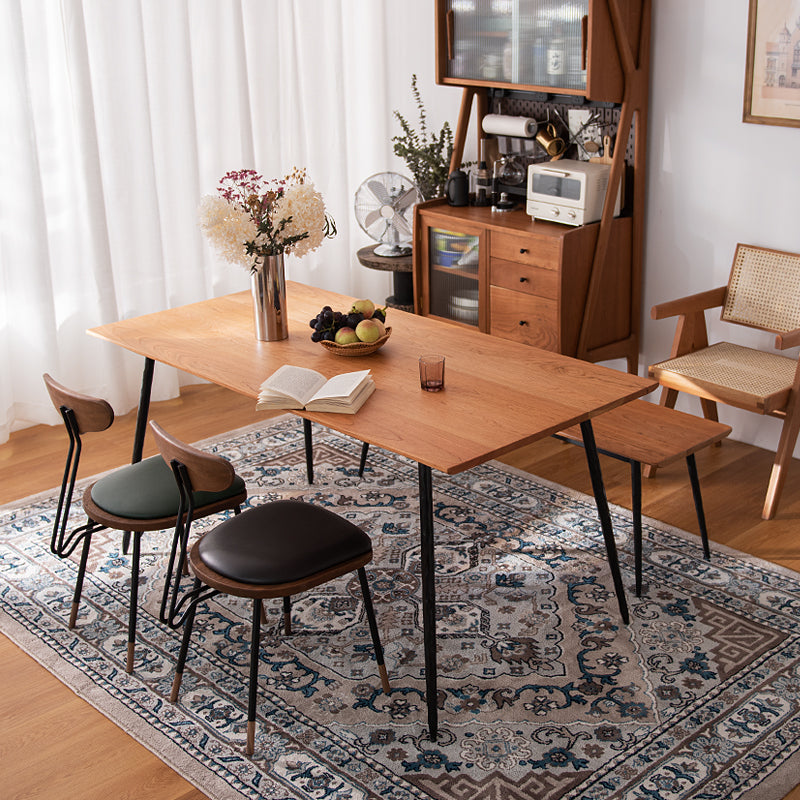 Metal Industrial Rectangle Dining Table Solid Wood Top Table with 4 Black Legs