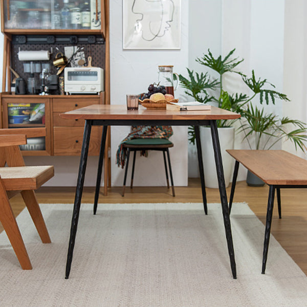 Metal Industrial Rectangle Dining Table Solid Wood Top Table with 4 Black Legs