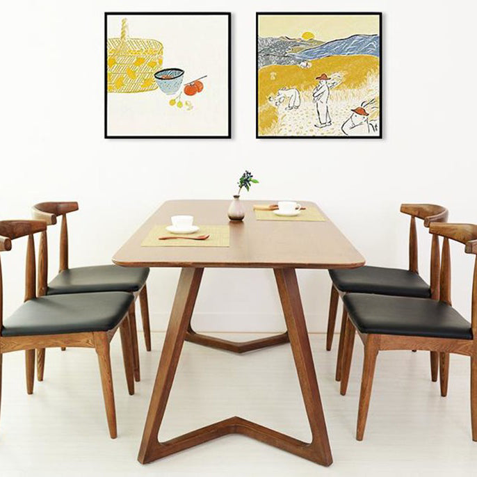 Rectangle Dining Table with Double Pedestal Modern Pine Wood Table for Restaurant