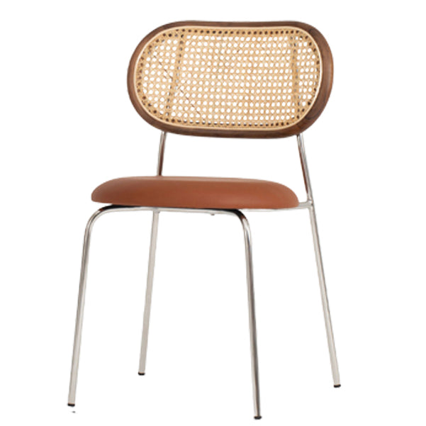 Contemporary Cane Back Dining Chair Faux Leather Dining Side Chair