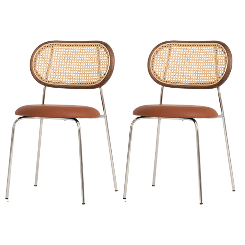 Contemporary Cane Back Dining Chair Faux Leather Dining Side Chair