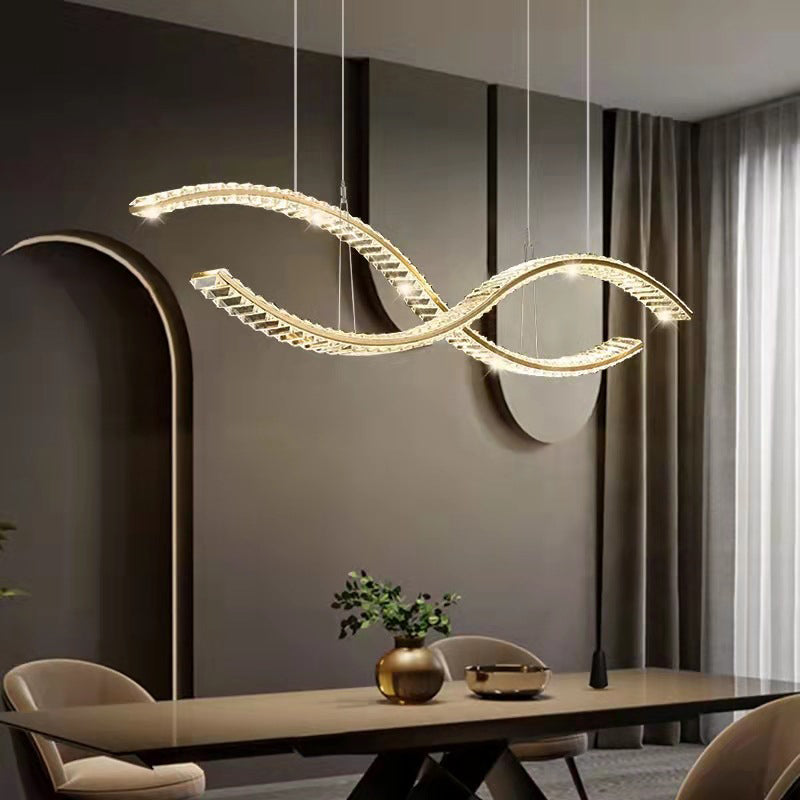 Modern LED Island Light Gold Wavy Crystal Suspension Light for Dining Room