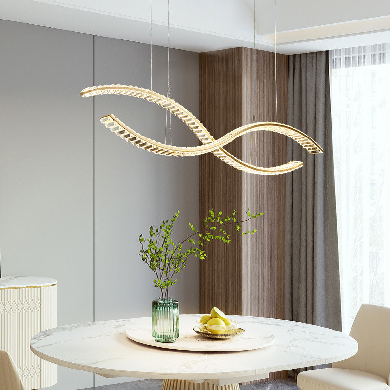Modern LED Island Light Gold Wavy Crystal Suspension Light for Dining Room