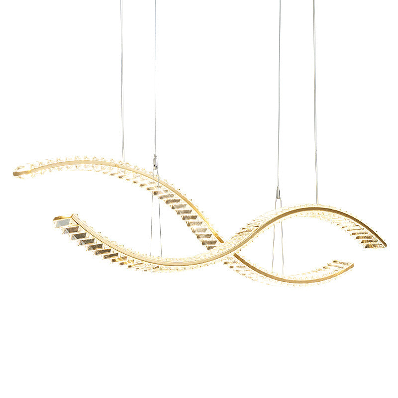 Modern LED Island Light Gold Wavy Crystal Suspension Light for Dining Room