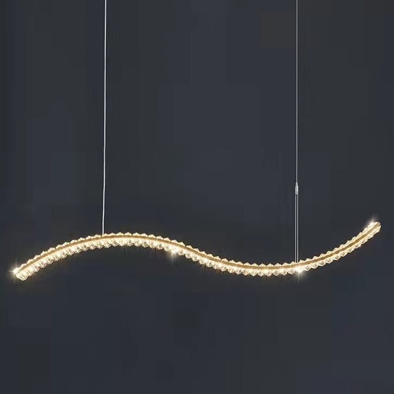 Modern LED Island Light Gold Wavy Crystal Suspension Light for Dining Room
