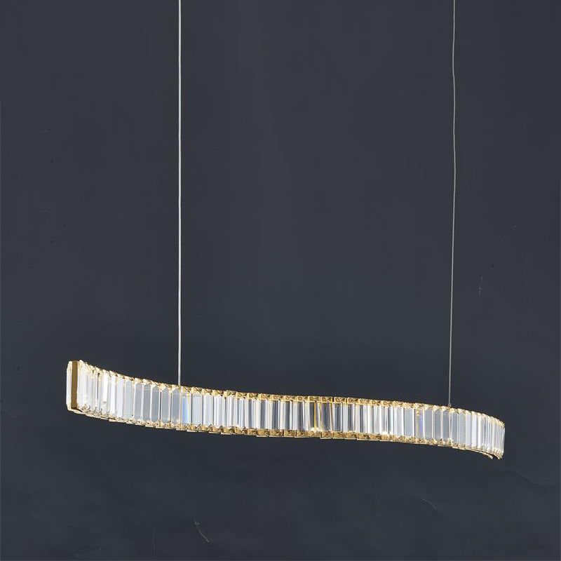 Modern LED Island Light Gold Wavy Crystal Suspension Light for Dining Room