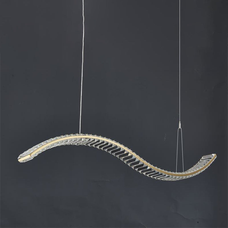 Modern LED Island Light Gold Wavy Crystal Suspension Light for Dining Room