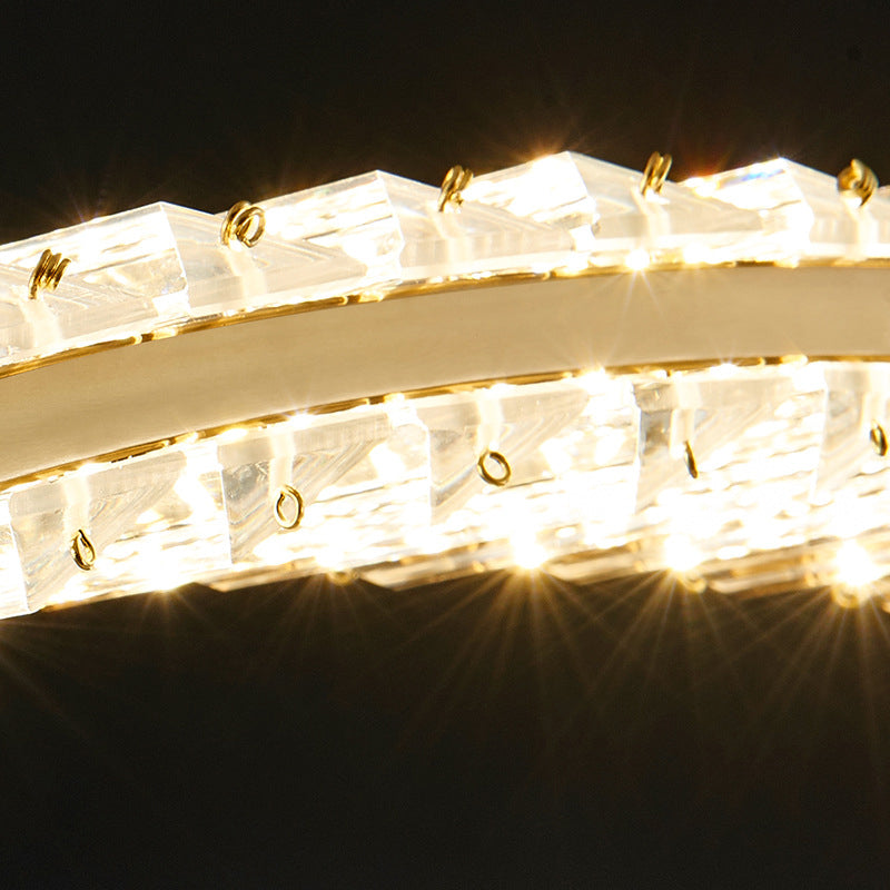 Modern LED Island Light Gold Wavy Crystal Suspension Light for Dining Room