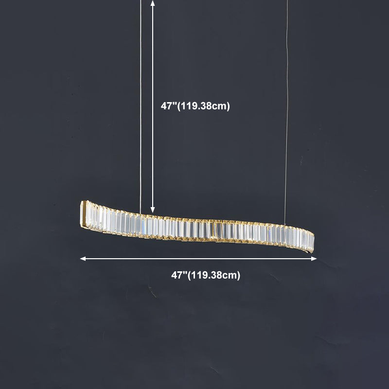 Modern LED Island Light Gold Wavy Crystal Suspension Light for Dining Room