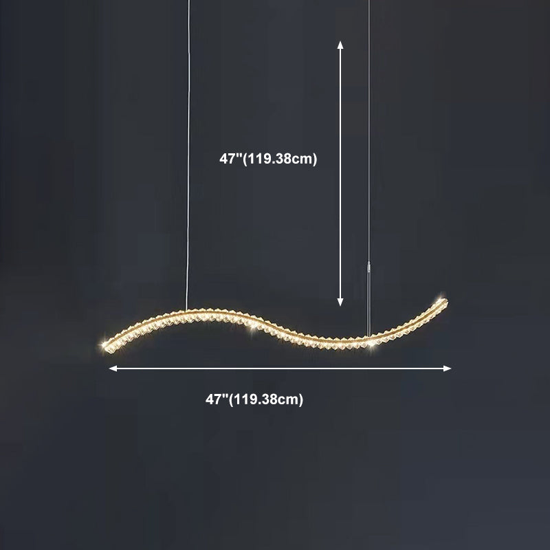 Modern LED Island Light Gold Wavy Crystal Suspension Light for Dining Room