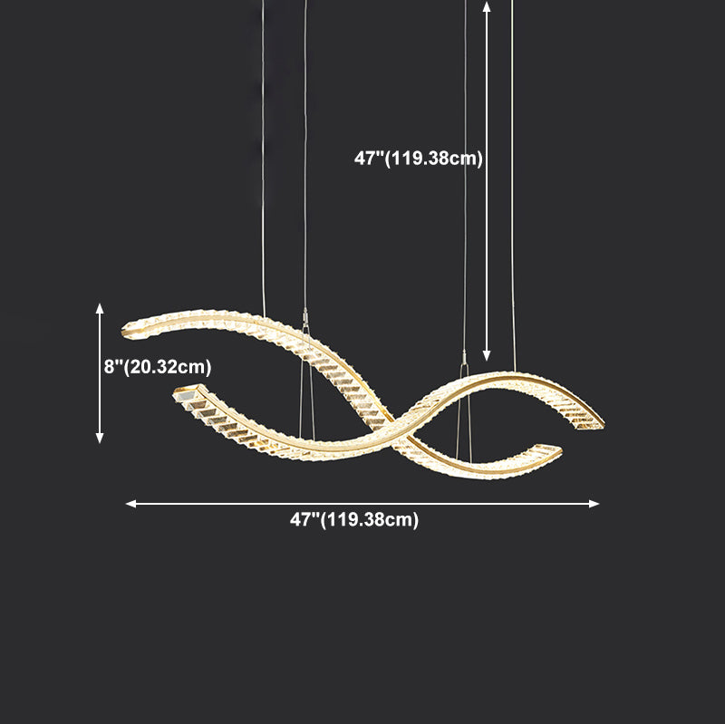 Modern LED Island Light Gold Wavy Crystal Suspension Light for Dining Room