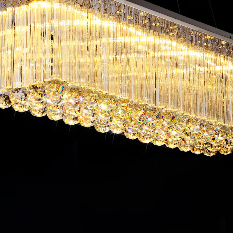 Rectangular Dining Room Island Lighting Luxury Crystal Modern LED Hanging Light in Silver