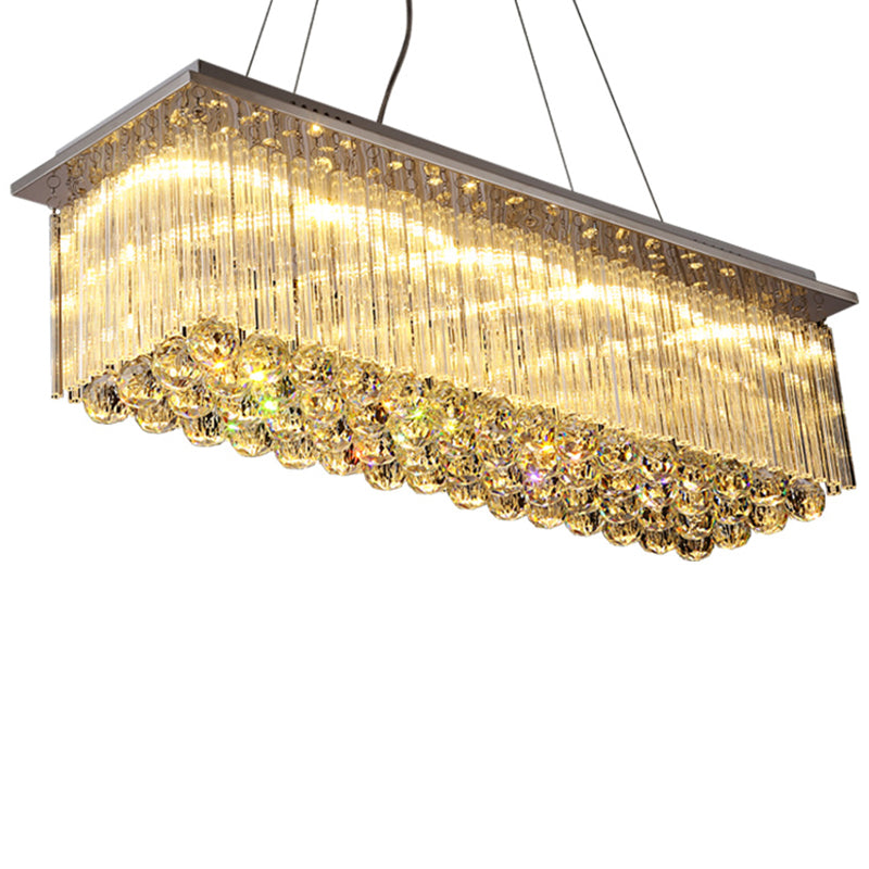 Rectangular Dining Room Island Lighting Luxury Crystal Modern LED Hanging Light in Silver