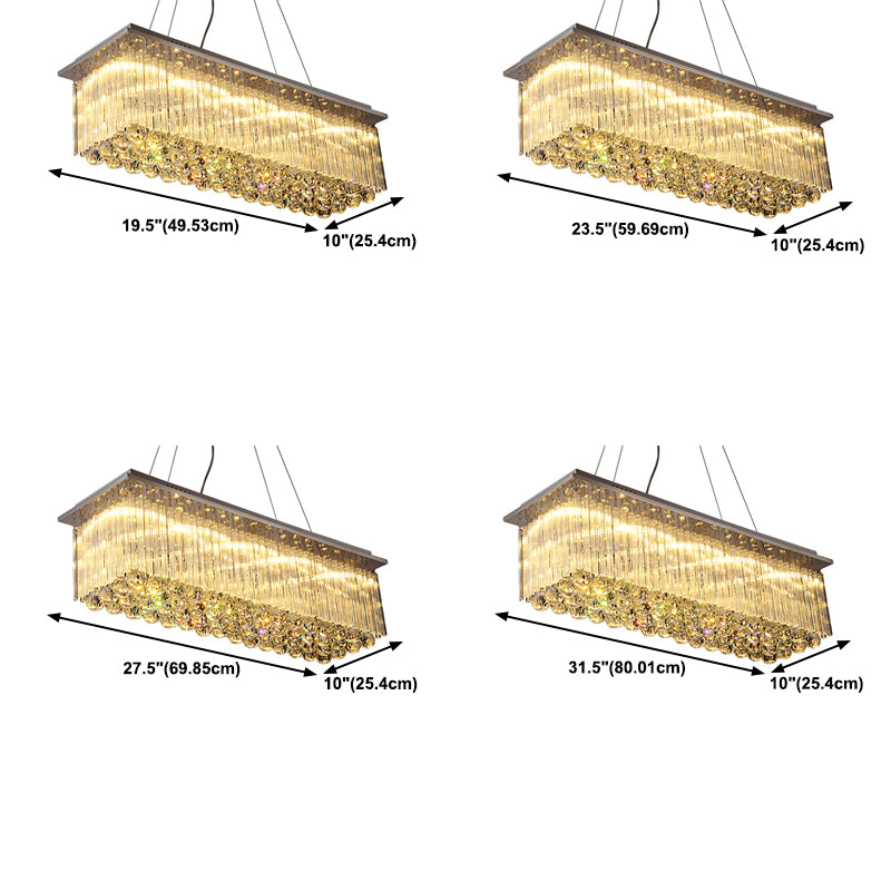 Rectangular Dining Room Island Lighting Luxury Crystal Modern LED Hanging Light in Silver