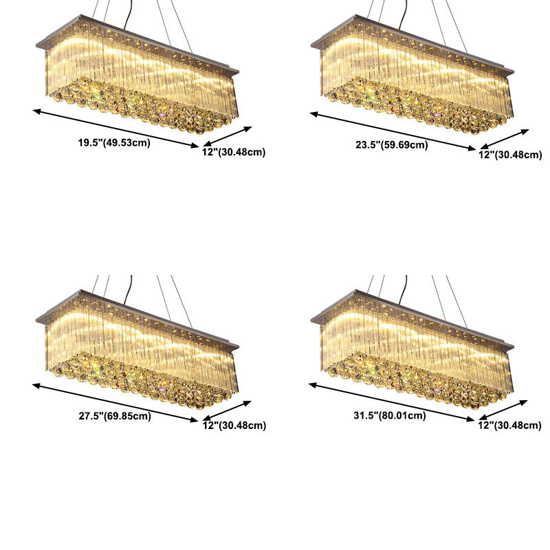 Rectangular Dining Room Island Lighting Luxury Crystal Modern LED Hanging Light in Silver