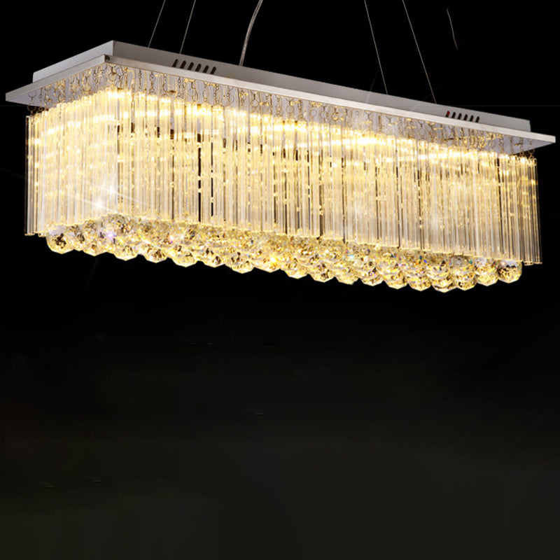 Rectangular Dining Room Island Lighting Luxury Crystal Modern LED Hanging Light in Silver