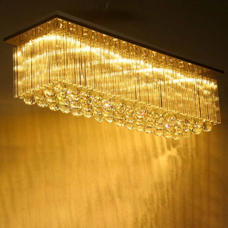 Rectangular Dining Room Island Lighting Luxury Crystal Modern LED Hanging Light in Silver