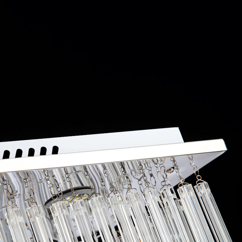 Rectangular Dining Room Island Lighting Luxury Crystal Modern LED Hanging Light in Silver