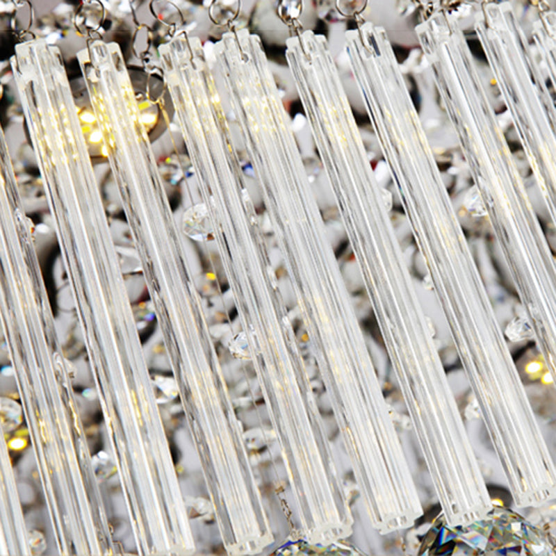 Rectangular Dining Room Island Lighting Luxury Crystal Modern LED Hanging Light in Silver