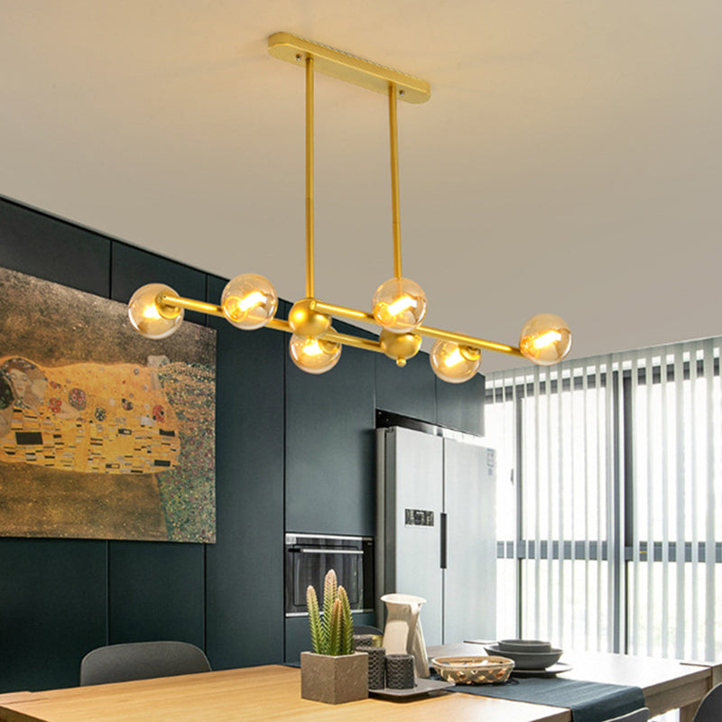 Glass Shade Island Light Fixture Contemporary Gold Suspension Light for Dining Room