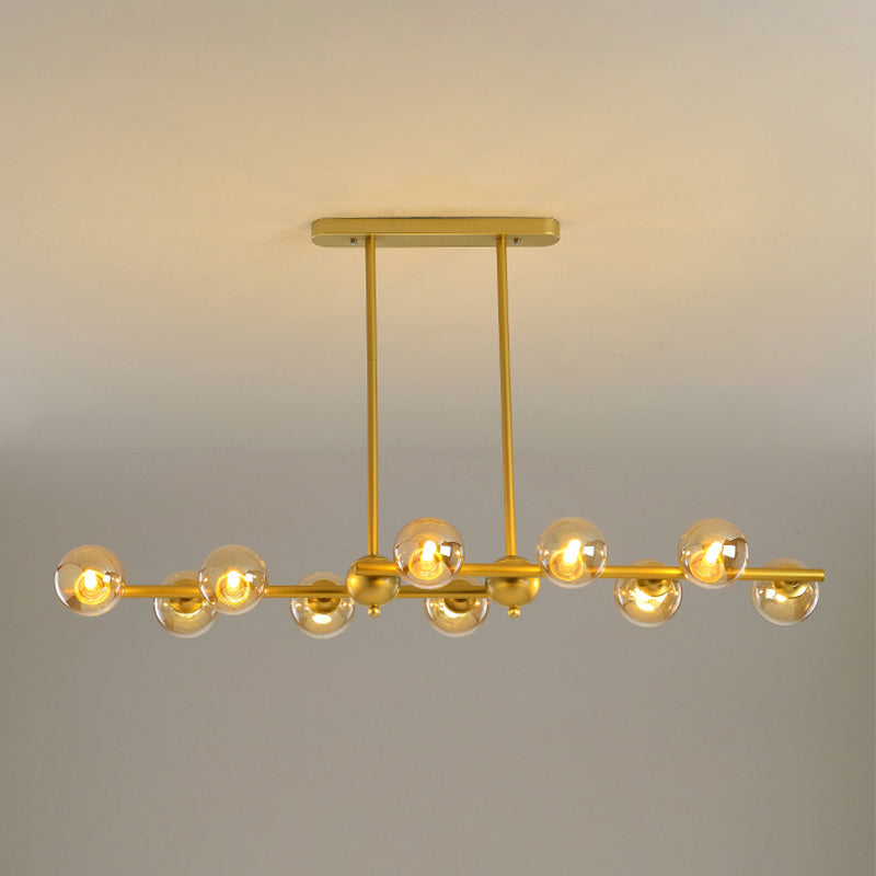 Glass Shade Island Light Fixture Contemporary Gold Suspension Light for Dining Room