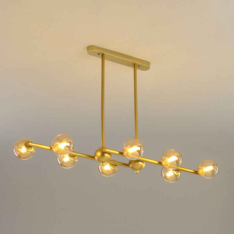 Glass Shade Island Light Fixture Contemporary Gold Suspension Light for Dining Room