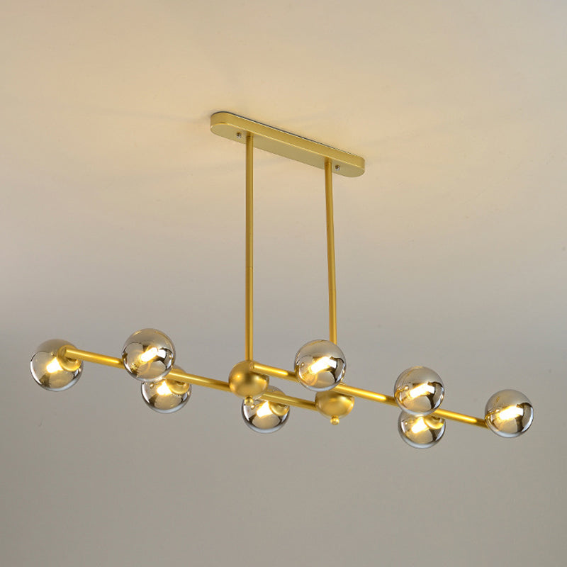 Glass Shade Island Light Fixture Contemporary Gold Suspension Light for Dining Room