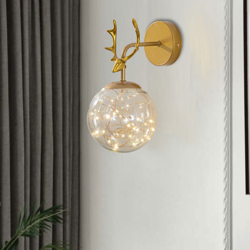 Nordic Starry Wall Light Fixture Transparent Glass Bedroom LED Wall Sconce in Gold