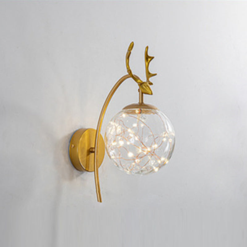 Nordic Starry Wall Light Fixture Transparent Glass Bedroom LED Wall Sconce in Gold