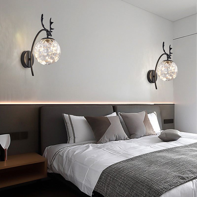 Nordic Starry Wall Light Fixture Transparent Glass Bedroom LED Wall Sconce in Gold