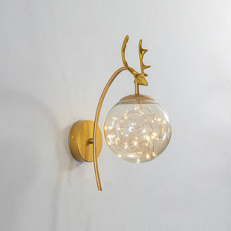 Nordic Starry Wall Light Fixture Transparent Glass Bedroom LED Wall Sconce in Gold