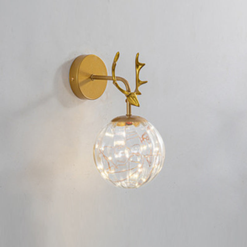 Nordic Starry Wall Light Fixture Transparent Glass Bedroom LED Wall Sconce in Gold