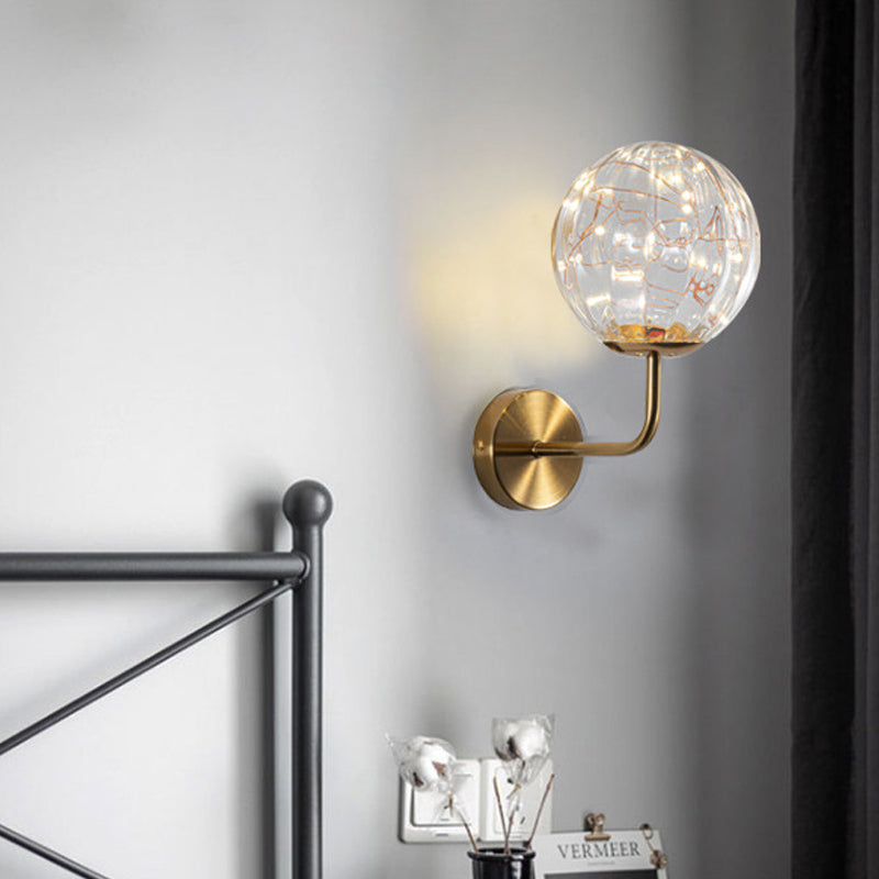 Nordic Starry Wall Light Fixture Transparent Glass Bedroom LED Wall Sconce in Gold