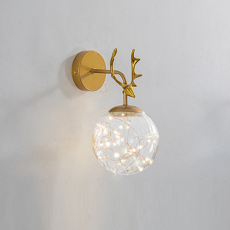 Nordic Starry Wall Light Fixture Transparent Glass Bedroom LED Wall Sconce in Gold