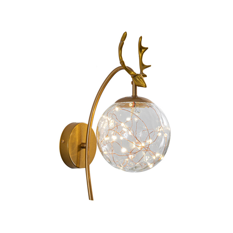 Nordic Starry Wall Light Fixture Transparent Glass Bedroom LED Wall Sconce in Gold