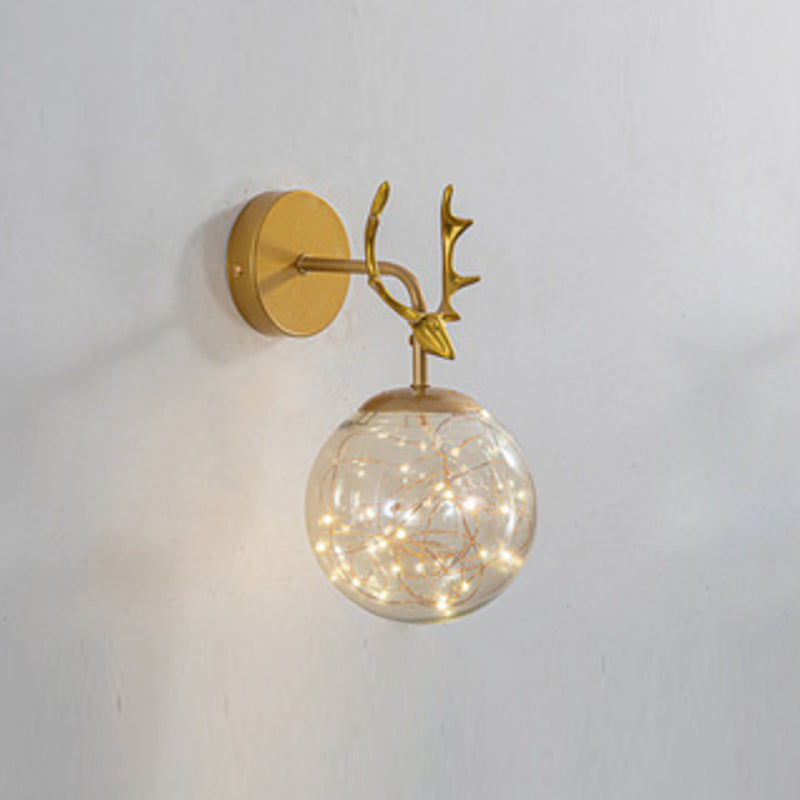 Nordic Starry Wall Light Fixture Transparent Glass Bedroom LED Wall Sconce in Gold