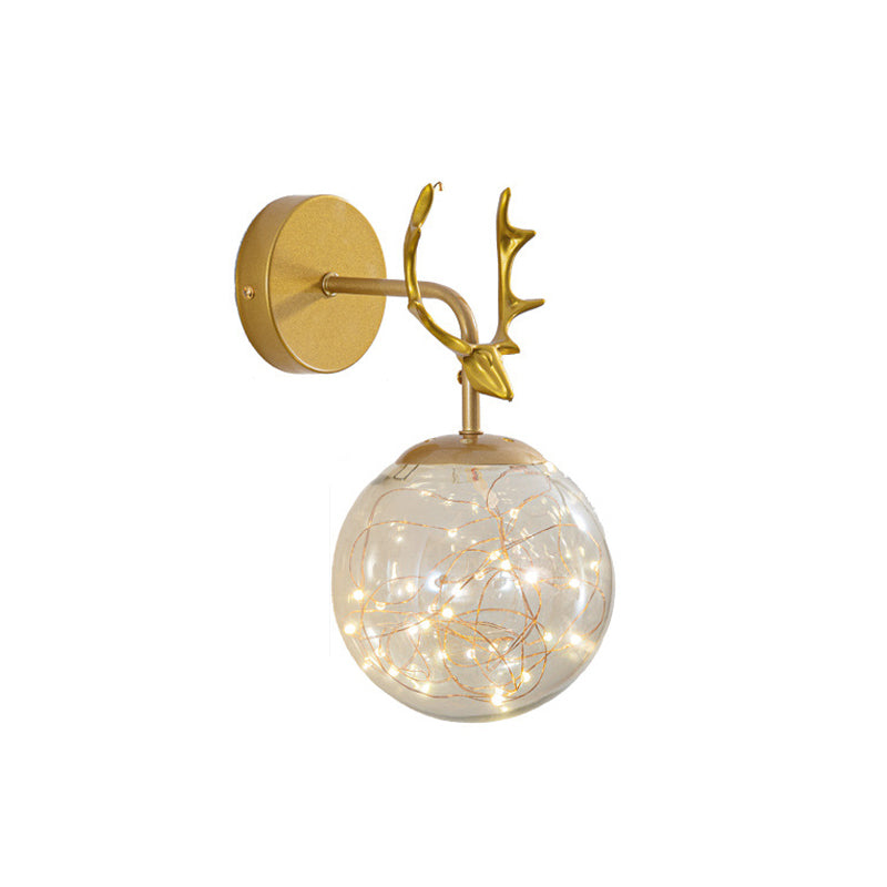 Nordic Starry Wall Light Fixture Transparent Glass Bedroom LED Wall Sconce in Gold