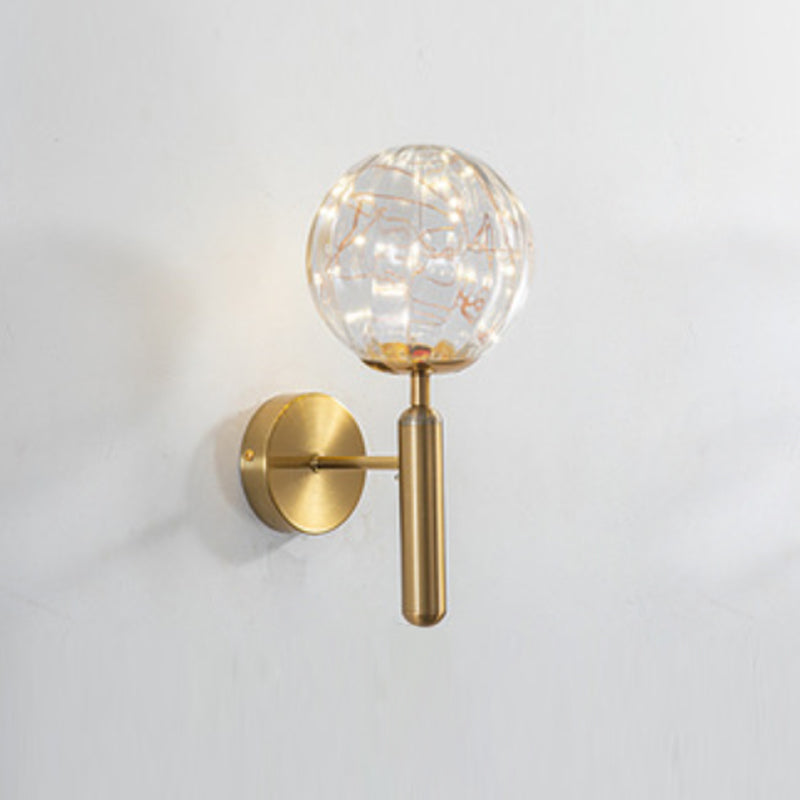 Nordic Starry Wall Light Fixture Transparent Glass Bedroom LED Wall Sconce in Gold