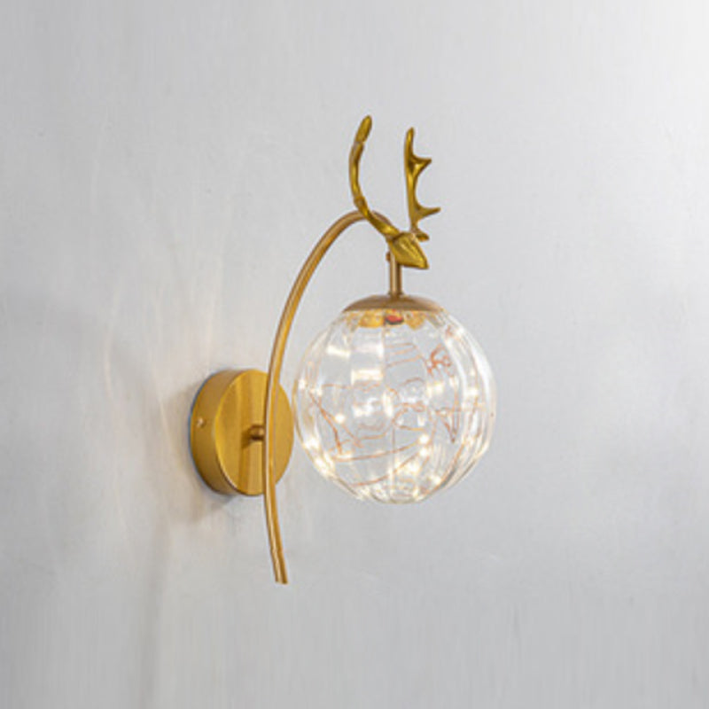Nordic Starry Wall Light Fixture Transparent Glass Bedroom LED Wall Sconce in Gold