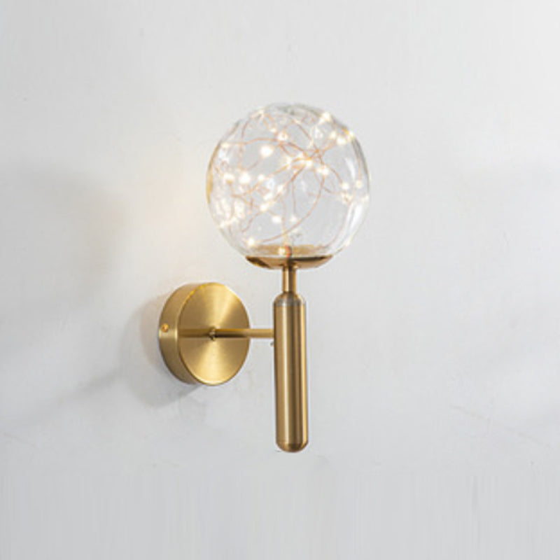 Nordic Starry Wall Light Fixture Transparent Glass Bedroom LED Wall Sconce in Gold