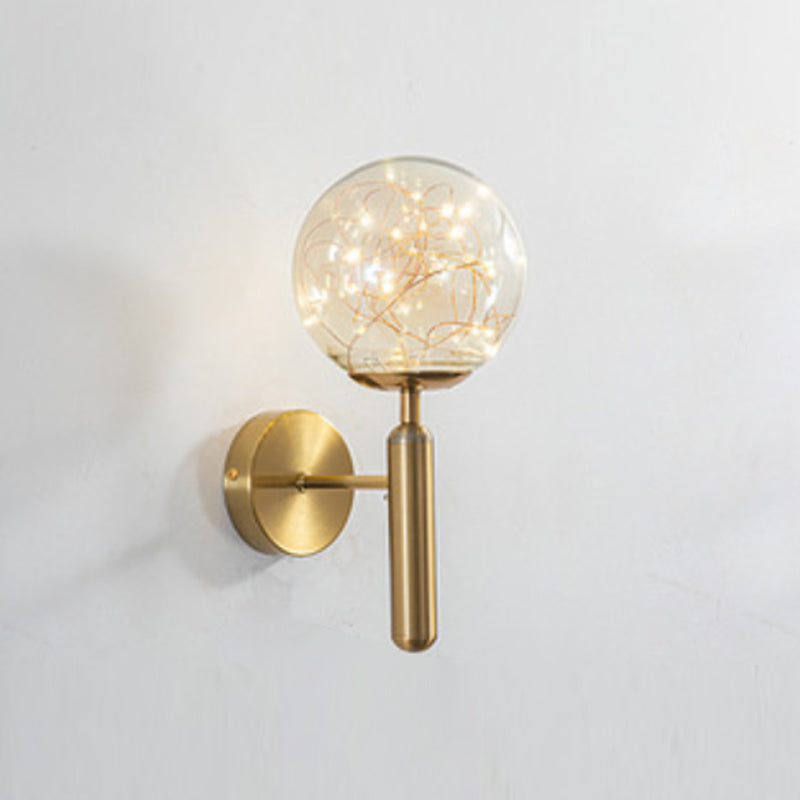Nordic Starry Wall Light Fixture Transparent Glass Bedroom LED Wall Sconce in Gold