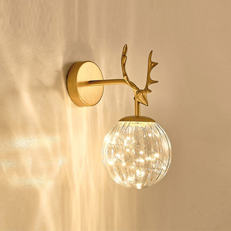 Nordic Starry Wall Light Fixture Transparent Glass Bedroom LED Wall Sconce in Gold