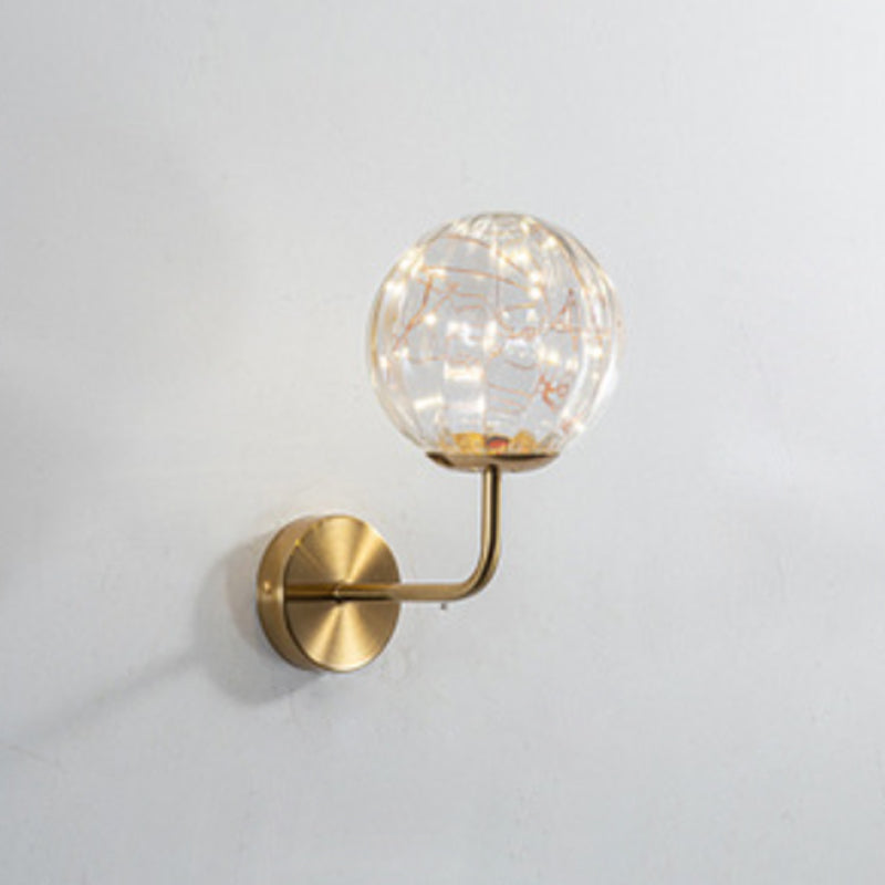 Nordic Starry Wall Light Fixture Transparent Glass Bedroom LED Wall Sconce in Gold