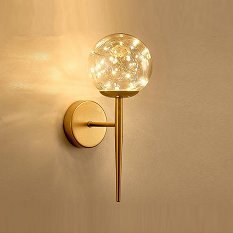 Nordic Starry Wall Light Fixture Transparent Glass Bedroom LED Wall Sconce in Gold