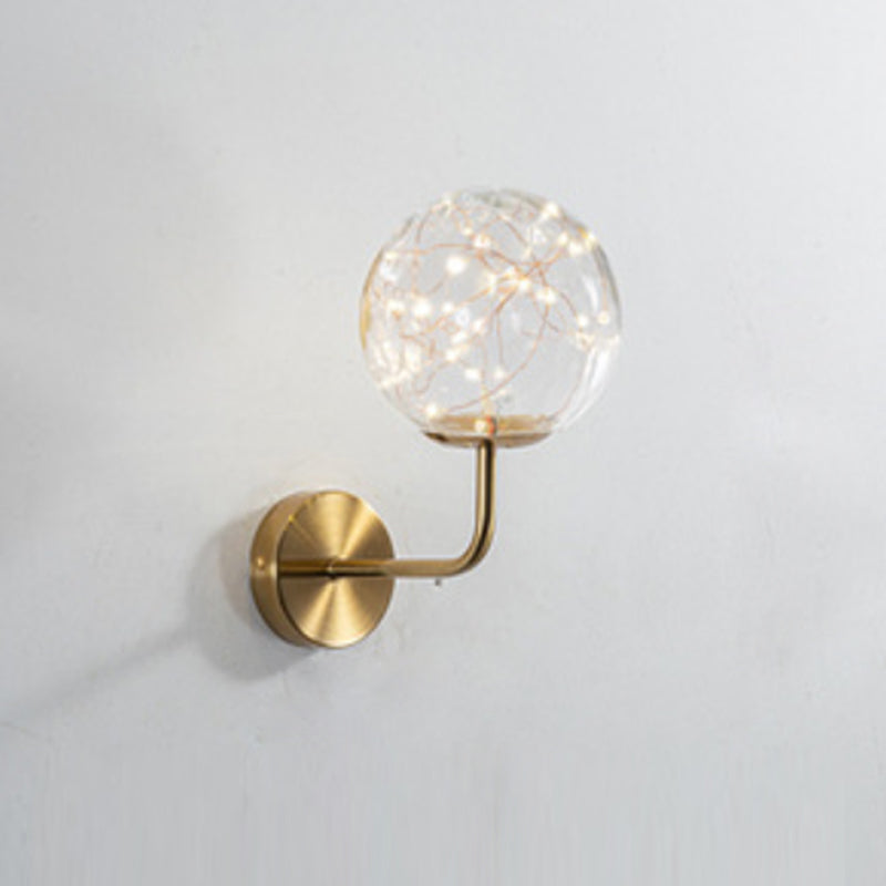 Nordic Starry Wall Light Fixture Transparent Glass Bedroom LED Wall Sconce in Gold