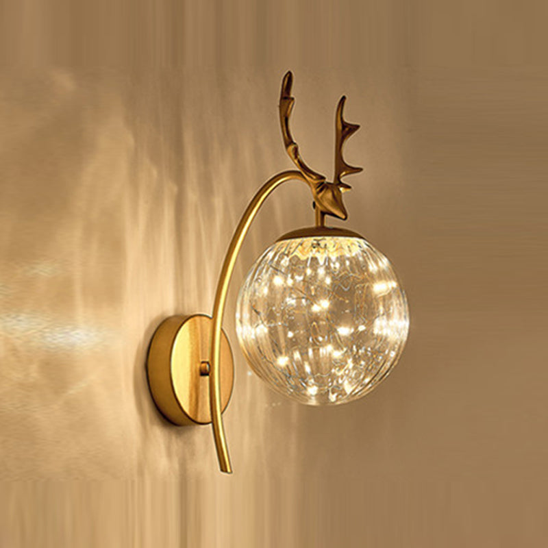 Nordic Starry Wall Light Fixture Transparent Glass Bedroom LED Wall Sconce in Gold